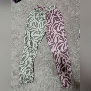Green/Purpley Mauve Animal Print Sweatpants, S